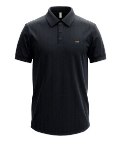 Men’s Luxe Textured Polo Shirt, Black Short-Sleeve Smart-Casual Designer