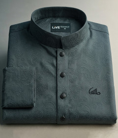 Men's Regular Fit Paisley-Textured Panjabi with Mandarin Collar