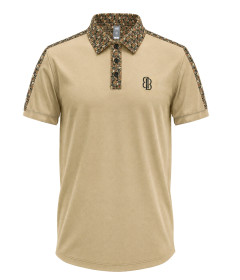 Men’s Designer-Style Polo Shirt with Printed Collar and Shoulder Accents, Regular Fit Casual Top