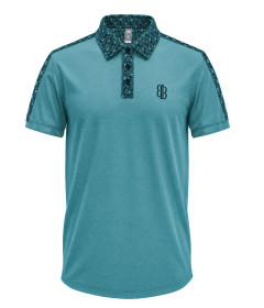 Men’s Designer-Style Polo Shirt with Printed Collar and Shoulder Accents, Regular Fit Casual Top