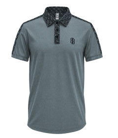 Men’s Designer-Style Polo Shirt with Printed Collar and Shoulder Accents, Regular Fit Casual Top