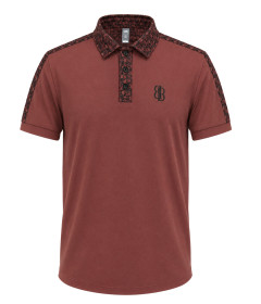 Men’s Designer-Style Polo Shirt with Printed Collar and Shoulder Accents, Regular Fit Casual Top