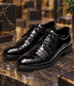 Men’s Classic Crocodile-Texture Oxford Formal Shoes, Stylish Lace-Up Footwear for Office & Special Events