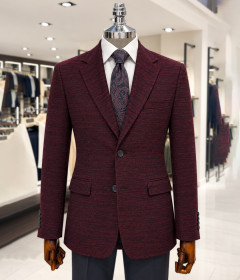 Men’s Classic Fit Burgundy Blazer with Notched Lapel for Office and Events