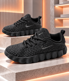 Men’s Fashion Sneakers with Textured Perforated Upper, Chunky Sculpted Sole, Lace-Up Closure, Padded Ankle Collar for Casual Walking & Everyday Wear