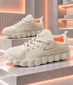 Men’s Fashion Sneakers with Textured Perforated Upper, Chunky Sculpted Sole, Lace-Up Closure, Padded Ankle Collar for Casual Walking & Everyday Wear