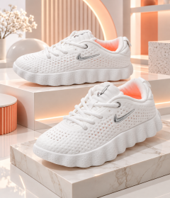 Men’s Fashion Sneakers with Textured Perforated Upper, Chunky Sculpted Sole, Lace-Up Closure, Padded Ankle Collar for Casual Walking & Everyday Wear